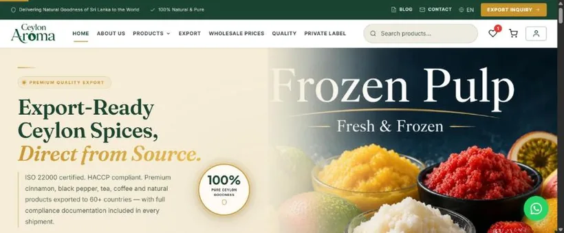 Ceylon Aroma website screenshot
