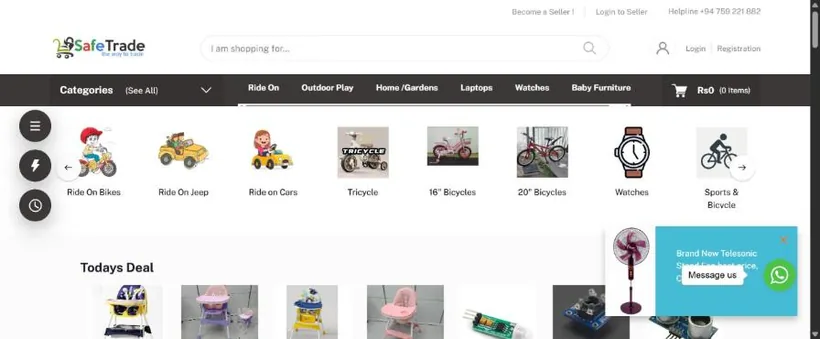 SafeTrade.lk website screenshot